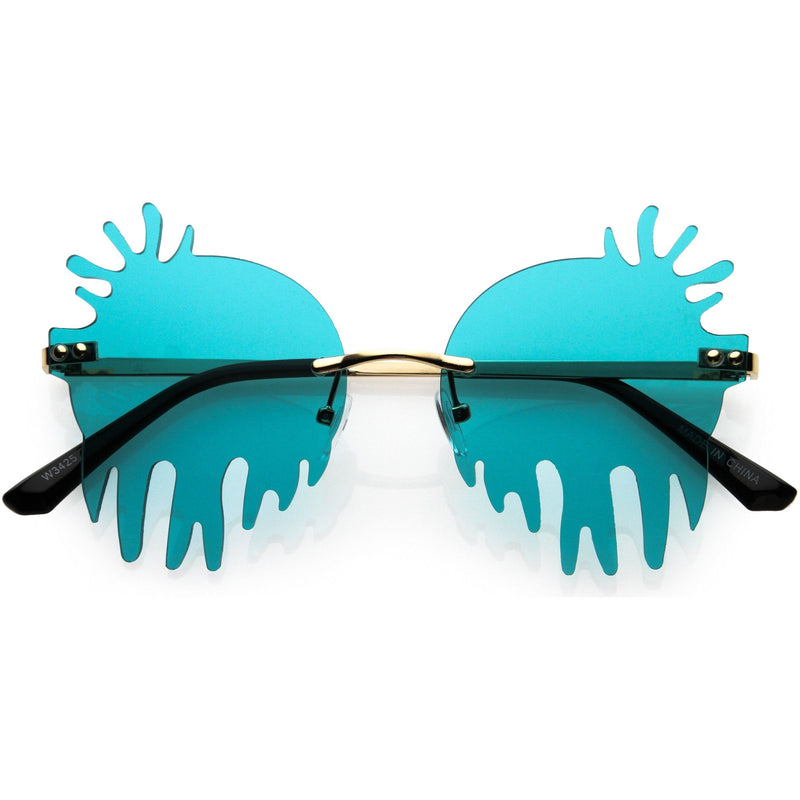 zeroUV Rimless Splatter Melting Dripping Effect Color Tinted Lens Round Drip Sunglasses D077 Sunglasses White Smoke Gold / Teal