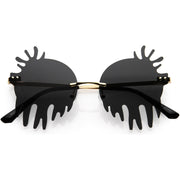 zeroUV Rimless Splatter Melting Dripping Effect Color Tinted Lens Round Drip Sunglasses D077 Sunglasses White Smoke Gold Smoke