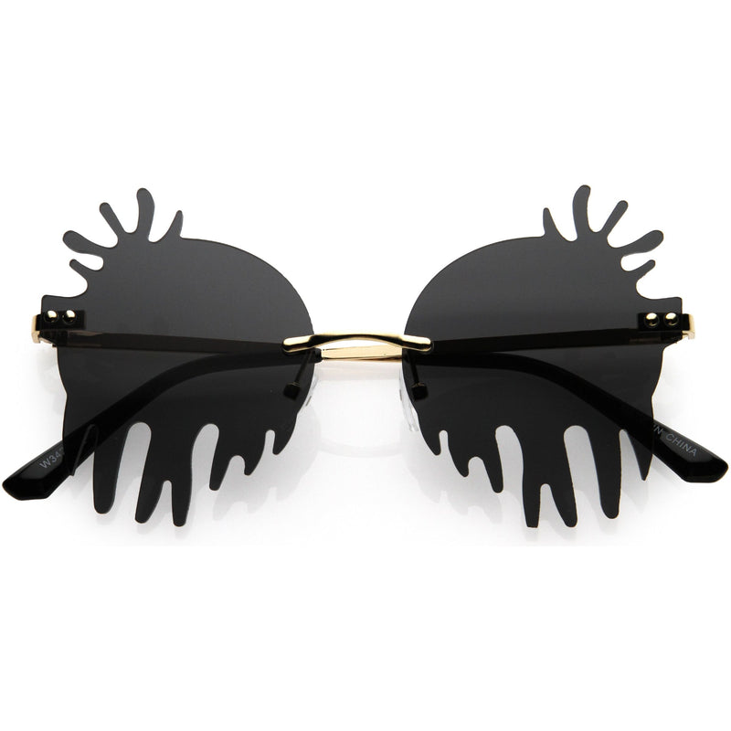 zeroUV Rimless Splatter Melting Dripping Effect Color Tinted Lens Round Drip Sunglasses D077 Sunglasses White Smoke Gold Smoke