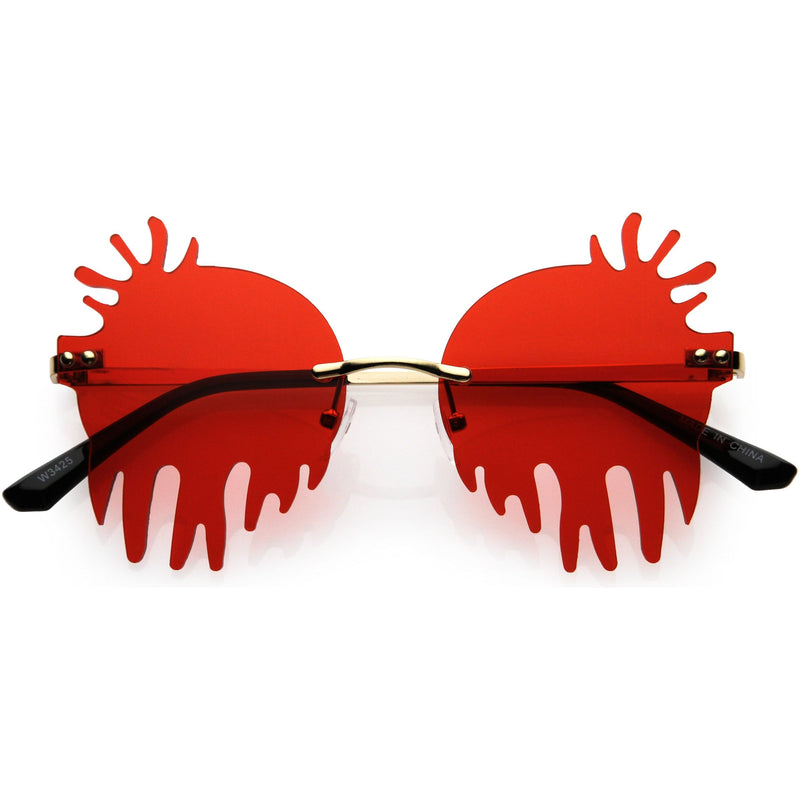 zeroUV Rimless Splatter Melting Dripping Effect Color Tinted Lens Round Drip Sunglasses D077 Sunglasses White Smoke Gold / Red