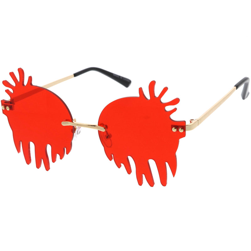zeroUV Rimless Splatter Melting Dripping Effect Color Tinted Lens Round Drip Sunglasses D077 Sunglasses White Smoke Gold / Pink,Gold / Purple,Gold / Teal,Gold Smoke,Gold / Red,Gold / Yellow
