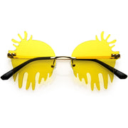 zeroUV Rimless Splatter Melting Dripping Effect Color Tinted Lens Round Drip Sunglasses D077 Sunglasses White Smoke Gold / Yellow