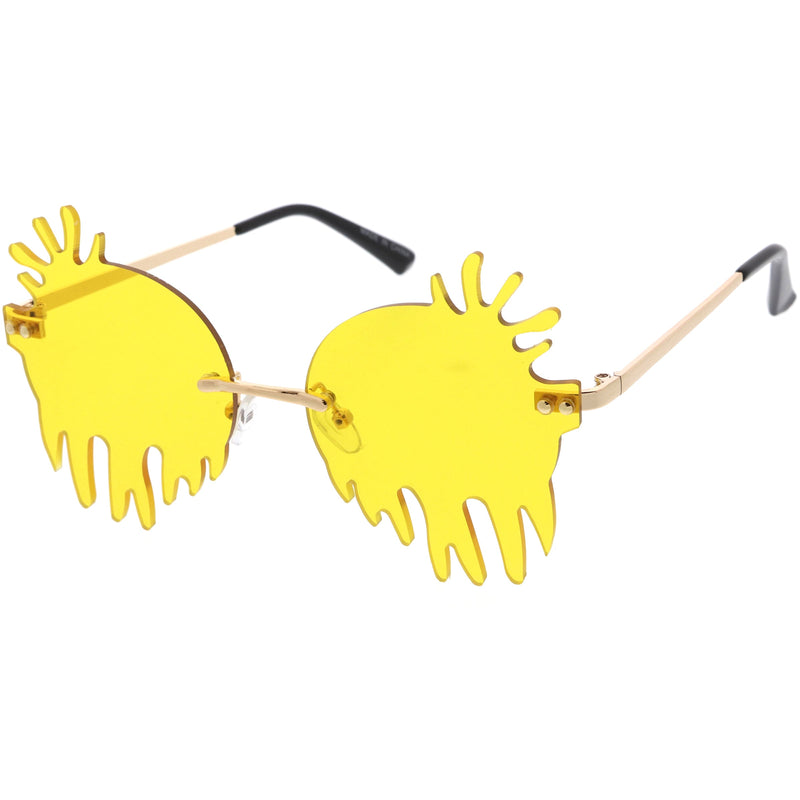 zeroUV Rimless Splatter Melting Dripping Effect Color Tinted Lens Round Drip Sunglasses D077 Sunglasses White Smoke Gold / Pink,Gold / Purple,Gold / Teal,Gold Smoke,Gold / Red,Gold / Yellow