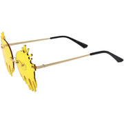 zeroUV Rimless Splatter Melting Dripping Effect Color Tinted Lens Round Drip Sunglasses D077 Sunglasses White Smoke Gold / Pink,Gold / Purple,Gold / Teal,Gold Smoke,Gold / Red,Gold / Yellow