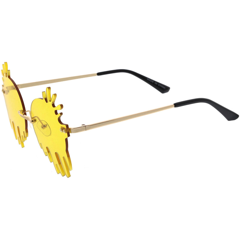 zeroUV Rimless Splatter Melting Dripping Effect Color Tinted Lens Round Drip Sunglasses D077 Sunglasses White Smoke Gold / Pink,Gold / Purple,Gold / Teal,Gold Smoke,Gold / Red,Gold / Yellow