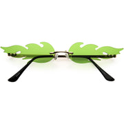 zeroUV Bold Fire Flaming Shape Color Tinted Lens Rimless Flames Sunglasses D080 Sunglasses White Smoke Gold / Green