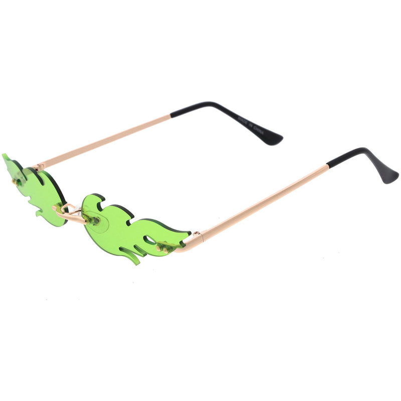 zeroUV Bold Fire Flaming Shape Color Tinted Lens Rimless Flames Sunglasses D080 Sunglasses White Smoke Gold / Green,Gold / Yellow,Gold / Pink,Gold / Purple,Gold / Red,Gold / Blue