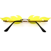 zeroUV Bold Fire Flaming Shape Color Tinted Lens Rimless Flames Sunglasses D080 Sunglasses White Smoke Gold / Yellow