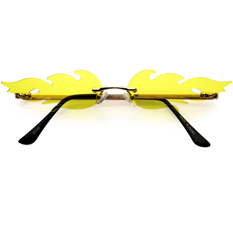 zeroUV Bold Fire Flaming Shape Color Tinted Lens Rimless Flames Sunglasses D080 Sunglasses White Smoke Gold / Yellow