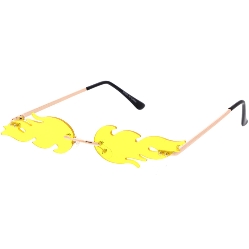 zeroUV Bold Fire Flaming Shape Color Tinted Lens Rimless Flames Sunglasses D080 Sunglasses White Smoke Gold / Green,Gold / Yellow,Gold / Pink,Gold / Purple,Gold / Red,Gold / Blue