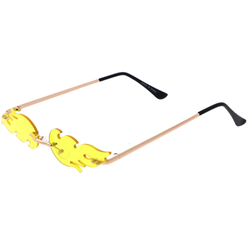 zeroUV Bold Fire Flaming Shape Color Tinted Lens Rimless Flames Sunglasses D080 Sunglasses White Smoke Gold / Green,Gold / Yellow,Gold / Pink,Gold / Purple,Gold / Red,Gold / Blue