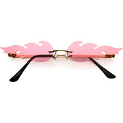 zeroUV Bold Fire Flaming Shape Color Tinted Lens Rimless Flames Sunglasses D080 Sunglasses White Smoke Gold / Pink
