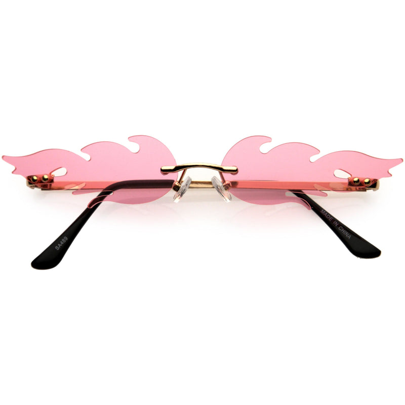 zeroUV Bold Fire Flaming Shape Color Tinted Lens Rimless Flames Sunglasses D080 Sunglasses White Smoke Gold / Pink