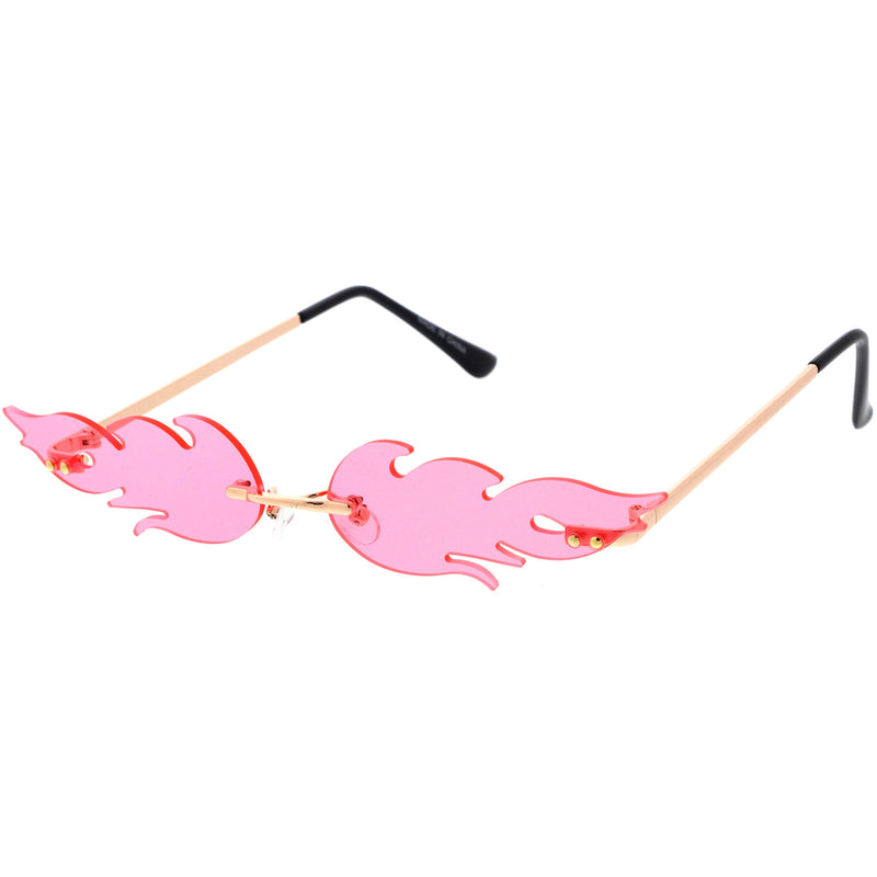 zeroUV Bold Fire Flaming Shape Color Tinted Lens Rimless Flames Sunglasses D080 Sunglasses White Smoke Gold / Green,Gold / Yellow,Gold / Pink,Gold / Purple,Gold / Red,Gold / Blue