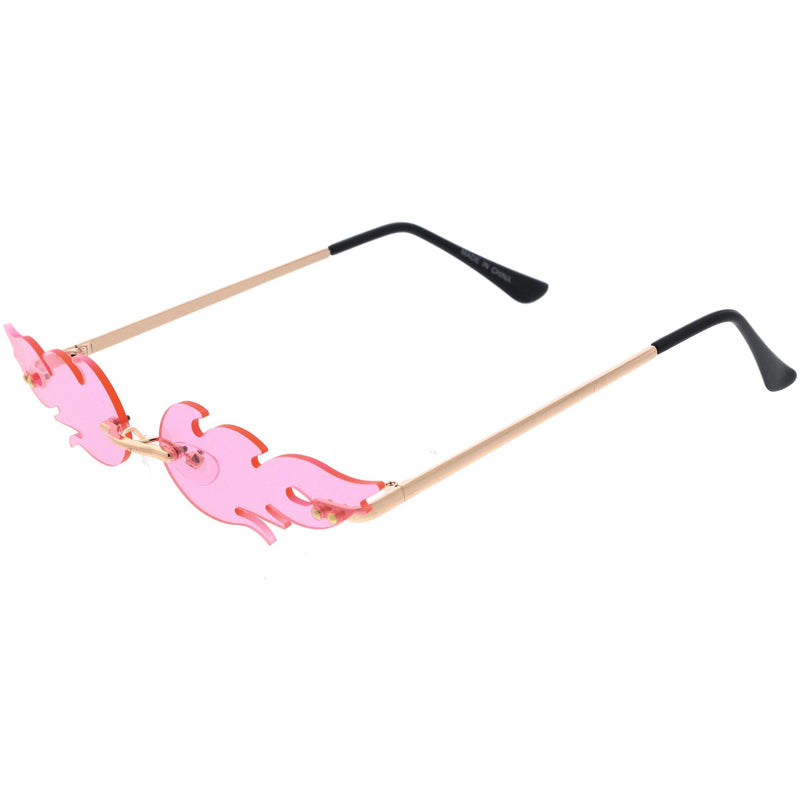 zeroUV Bold Fire Flaming Shape Color Tinted Lens Rimless Flames Sunglasses D080 Sunglasses White Smoke Gold / Green,Gold / Yellow,Gold / Pink,Gold / Purple,Gold / Red,Gold / Blue