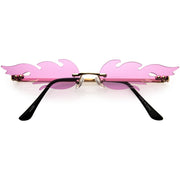zeroUV Bold Fire Flaming Shape Color Tinted Lens Rimless Flames Sunglasses D080 Sunglasses White Smoke Gold / Green,Gold / Yellow,Gold / Pink,Gold / Purple,Gold / Red,Gold / Blue