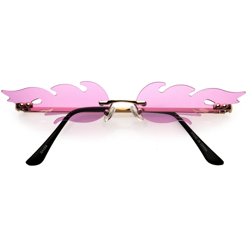 zeroUV Bold Fire Flaming Shape Color Tinted Lens Rimless Flames Sunglasses D080 Sunglasses White Smoke Gold / Green,Gold / Yellow,Gold / Pink,Gold / Purple,Gold / Red,Gold / Blue
