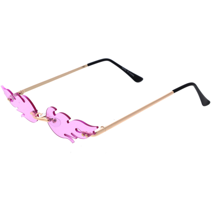 zeroUV Bold Fire Flaming Shape Color Tinted Lens Rimless Flames Sunglasses D080 Sunglasses White Smoke Gold / Green,Gold / Yellow,Gold / Pink,Gold / Purple,Gold / Red,Gold / Blue