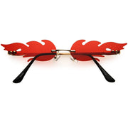 zeroUV Bold Fire Flaming Shape Color Tinted Lens Rimless Flames Sunglasses D080 Sunglasses White Smoke Gold / Red