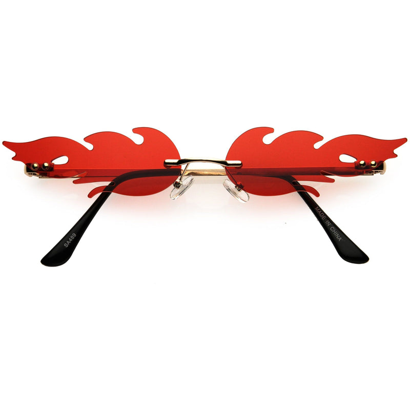 zeroUV Bold Fire Flaming Shape Color Tinted Lens Rimless Flames Sunglasses D080 Sunglasses White Smoke Gold / Red