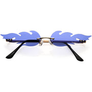 zeroUV Bold Fire Flaming Shape Color Tinted Lens Rimless Flames Sunglasses D080 Sunglasses White Smoke Gold / Blue