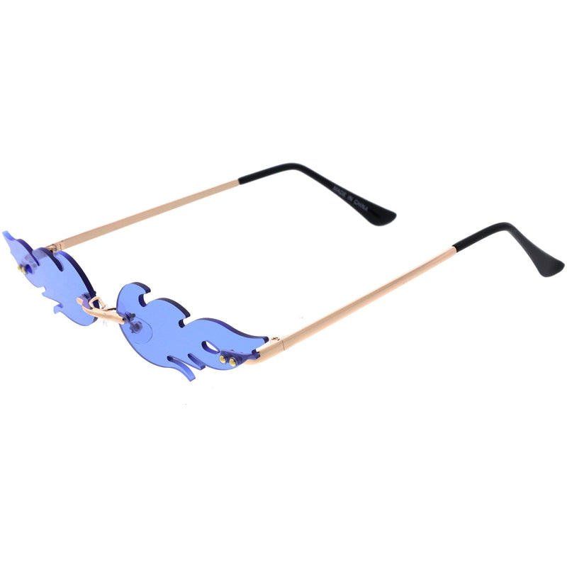 zeroUV Bold Fire Flaming Shape Color Tinted Lens Rimless Flames Sunglasses D080 Sunglasses White Smoke Gold / Green,Gold / Yellow,Gold / Pink,Gold / Purple,Gold / Red,Gold / Blue