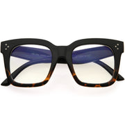 zeroUV Bold Oversize Square Horn Rimmed Flat Lens Clear Glasses D093 Sunglasses White Smoke Black Tortoise / Clear