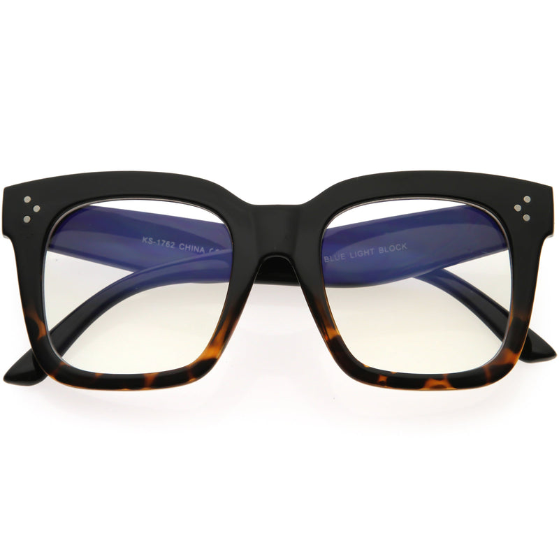 zeroUV Bold Oversize Square Horn Rimmed Flat Lens Clear Glasses D093 Sunglasses White Smoke Black Tortoise / Clear