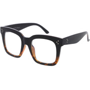 zeroUV Bold Oversize Square Horn Rimmed Flat Lens Clear Glasses D093 Sunglasses White Smoke Black / Clear,Clear / Clear,Clear-Gray / Clear,Black Tortoise / Clear,Shiny Brown / Clear