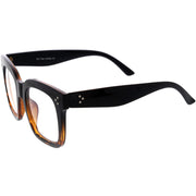 zeroUV Bold Oversize Square Horn Rimmed Flat Lens Clear Glasses D093 Sunglasses White Smoke Black / Clear,Clear / Clear,Clear-Gray / Clear,Black Tortoise / Clear,Shiny Brown / Clear