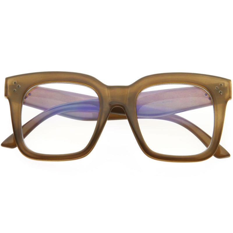 zeroUV Bold Oversize Square Horn Rimmed Flat Lens Clear Glasses D093 Sunglasses White Smoke Shiny Brown / Clear