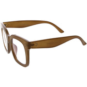 zeroUV Bold Oversize Square Horn Rimmed Flat Lens Clear Glasses D093 Sunglasses White Smoke Black / Clear,Clear / Clear,Clear-Gray / Clear,Black Tortoise / Clear,Shiny Brown / Clear