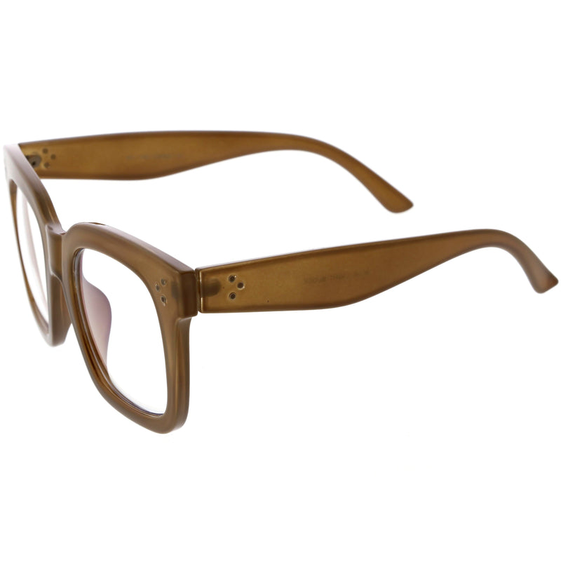 zeroUV Bold Oversize Square Horn Rimmed Flat Lens Clear Glasses D093 Sunglasses White Smoke Black / Clear,Clear / Clear,Clear-Gray / Clear,Black Tortoise / Clear,Shiny Brown / Clear