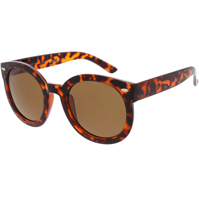 zeroUV Polarized Retro Inspired High Fashion Oversize Round Sunglasses D094 Sunglasses White Smoke Black / Smoke (Polarized),Tortoise / Brown (Polarized)