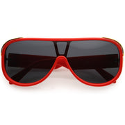 zeroUV High Fashion Neutral Rounded Lens Flat Top Oversize Shield Sunglasses D101 Sunglasses Black Red / Smoke