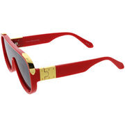 zeroUV High Fashion Neutral Rounded Lens Flat Top Oversize Shield Sunglasses D101 Sunglasses White Smoke Red / Smoke,Black / Gold Mirror,Black / Smoke,White / Smoke