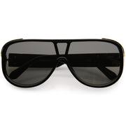 zeroUV High Fashion Neutral Rounded Lens Flat Top Oversize Shield Sunglasses D101 Sunglasses Black Red / Smoke,Black / Gold Mirror,Black / Smoke,White / Smoke