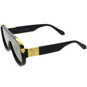 zeroUV High Fashion Neutral Rounded Lens Flat Top Oversize Shield Sunglasses D101 Sunglasses White Smoke Red / Smoke,Black / Gold Mirror,Black / Smoke,White / Smoke