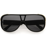 zeroUV High Fashion Neutral Rounded Lens Flat Top Oversize Shield Sunglasses D101 Sunglasses Black Black / Smoke