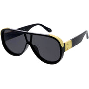 zeroUV High Fashion Neutral Rounded Lens Flat Top Oversize Shield Sunglasses D101 Sunglasses White Smoke Red / Smoke,Black / Gold Mirror,Black / Smoke,White / Smoke