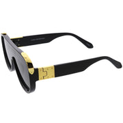 zeroUV High Fashion Neutral Rounded Lens Flat Top Oversize Shield Sunglasses D101 Sunglasses White Smoke Red / Smoke,Black / Gold Mirror,Black / Smoke,White / Smoke