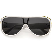 zeroUV High Fashion Neutral Rounded Lens Flat Top Oversize Shield Sunglasses D101 Sunglasses Dark Slate Gray White / Smoke