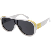 zeroUV High Fashion Neutral Rounded Lens Flat Top Oversize Shield Sunglasses D101 Sunglasses White Smoke Red / Smoke,Black / Gold Mirror,Black / Smoke,White / Smoke