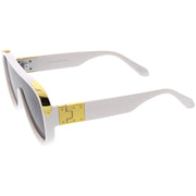 zeroUV High Fashion Neutral Rounded Lens Flat Top Oversize Shield Sunglasses D101 Sunglasses White Smoke Red / Smoke,Black / Gold Mirror,Black / Smoke,White / Smoke