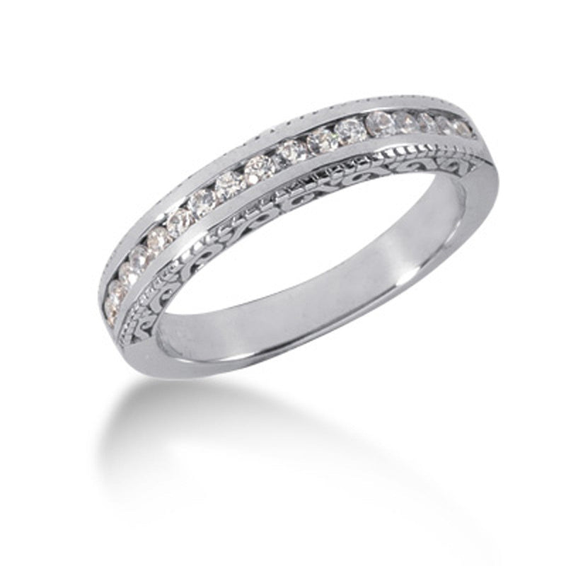 Bids.com 14k White Gold Vintage Style Engraved Diamond Channel Set Wedding Ring Band Rings White Smoke 4 / White Gold,4.5 / White Gold,5 / White Gold,5.5 / White Gold,6 / White Gold,6.5 / White Gold,7 / White Gold,7.5 / White Gold,8 / White Gold,8.5 / White Gold,9 / White Gold