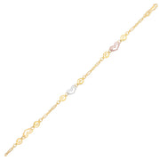 Bids.com 14k Tri-Color Gold Anklet with Multi Color Heart Stations Accessories White Smoke 10 / Tri-Color Gold