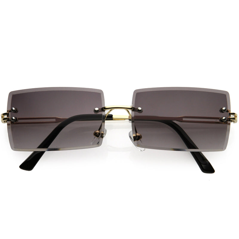 zeroUV Luxe 90s Inspired Full Rimless Metal Accent Medium Square Sunglasses D108 Sunglasses White Smoke Gold / Lavender