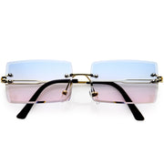 zeroUV Luxe 90s Inspired Full Rimless Metal Accent Medium Square Sunglasses D108 Sunglasses White Smoke Gold / Blue Pink Fade