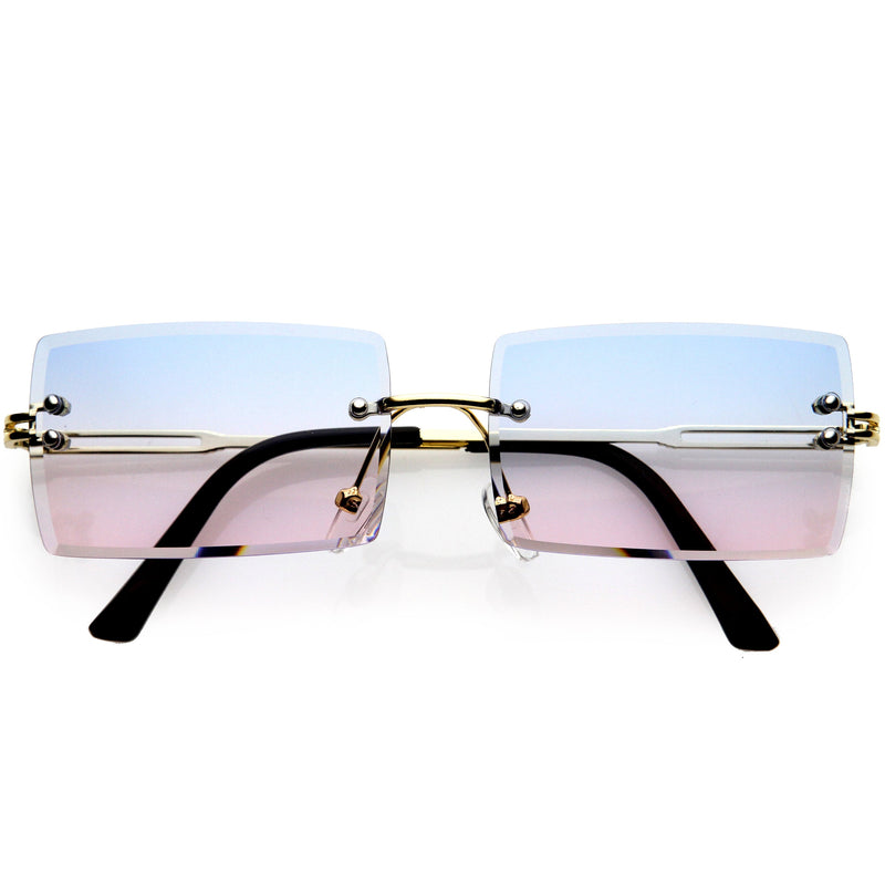 zeroUV Luxe 90s Inspired Full Rimless Metal Accent Medium Square Sunglasses D108 Sunglasses White Smoke Gold / Blue Pink Fade