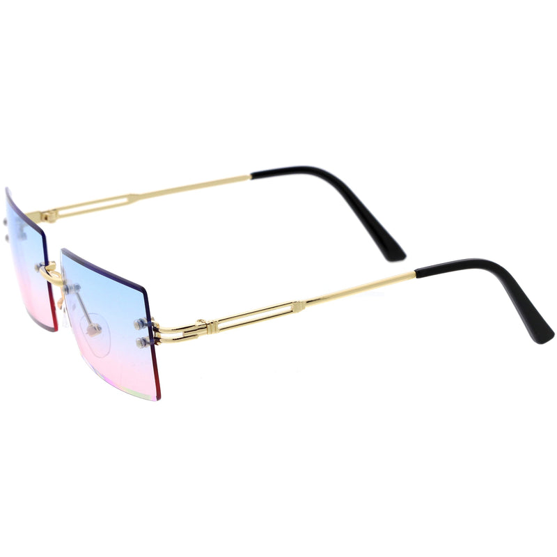 zeroUV Luxe 90s Inspired Full Rimless Metal Accent Medium Square Sunglasses D108 Sunglasses White Smoke Gold / Lavender,Gold / Blue Pink Fade,Gold / Smoke,Gold / Pink,Gold / Amber,Gold / Amber (2pack),Gold / Amber (3pack)